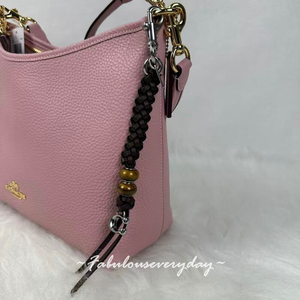 Coach Heritage Bead Bag Charm Keychain In Leather /Silver/Maple Multi CBG68 New